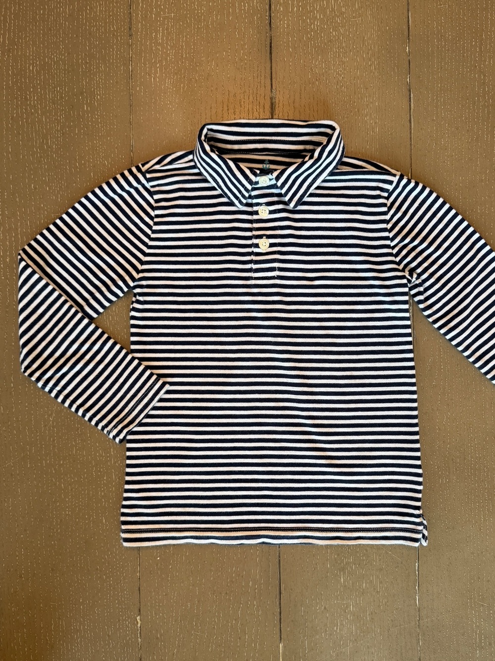 J. Crew CrewCuts Boys’ Long-Sleeve Nautical Navy Blue Stripe Polo • Size 4-5 XS